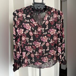 White House Black Market Floral Sheer silk burnout Blouse